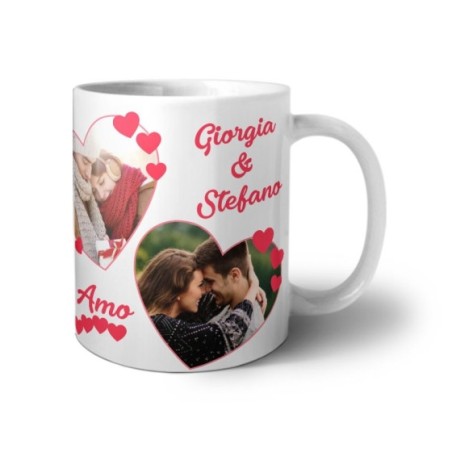 Tazza personalizzata con foto e nomi dolce amore con due cuori Love