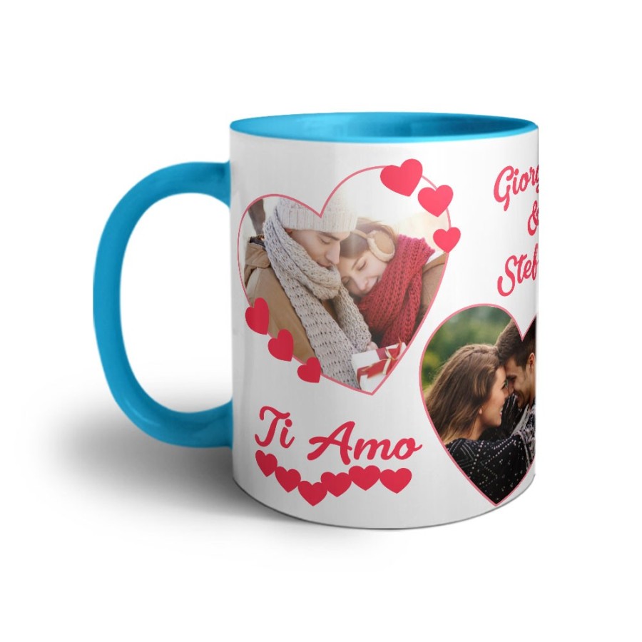 Tazza personalizzata con foto e nomi dolce amore con due cuori Love