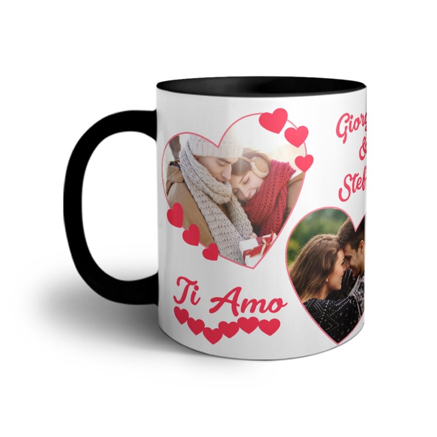 Tazza personalizzata con foto e nomi dolce amore con due cuori Love