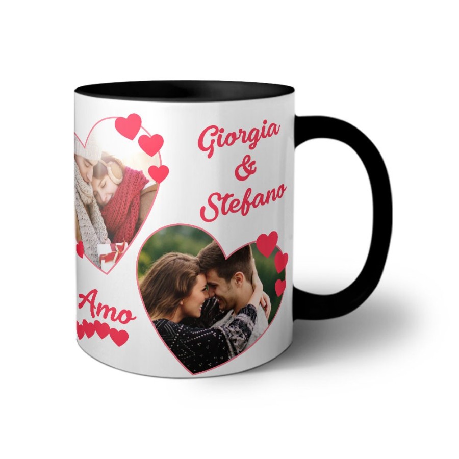 Tazza personalizzata con foto e nomi dolce amore con due cuori Love