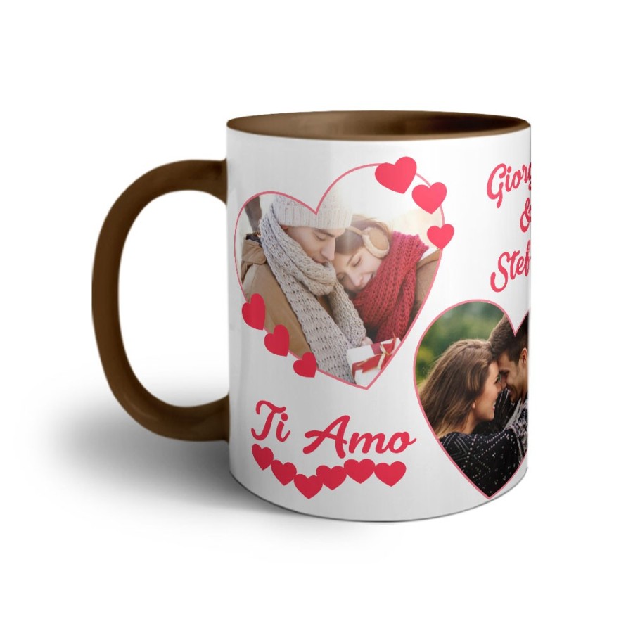 Tazza personalizzata con foto e nomi dolce amore con due cuori Love
