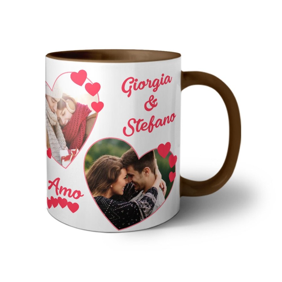 Tazza personalizzata con foto e nomi dolce amore con due cuori Love