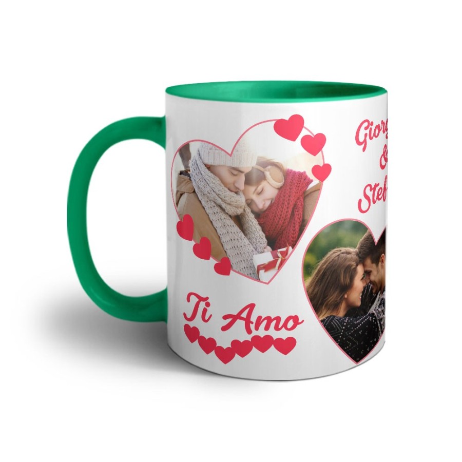 Tazza personalizzata con foto e nomi dolce amore con due cuori Love