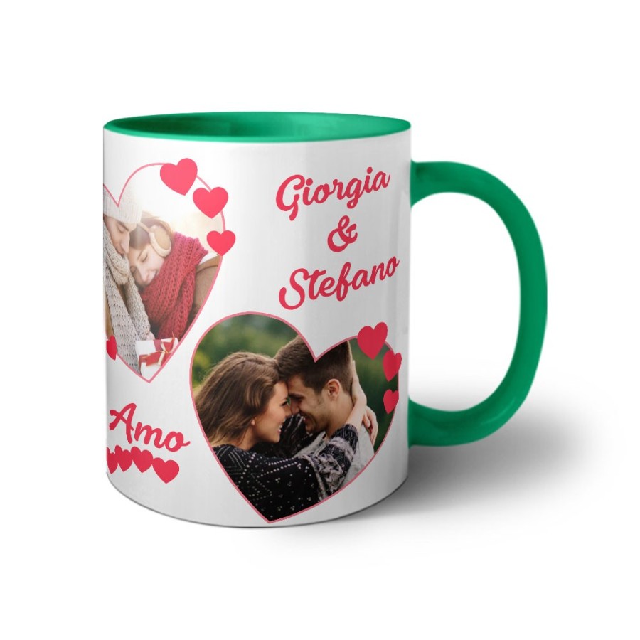 Tazza personalizzata con foto e nomi dolce amore con due cuori Love