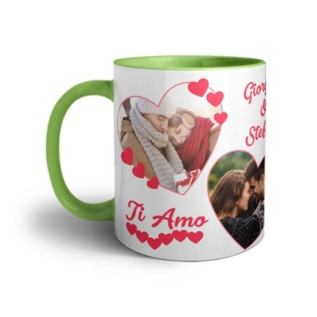 Tazza personalizzata con foto e nomi dolce amore con due cuori Love