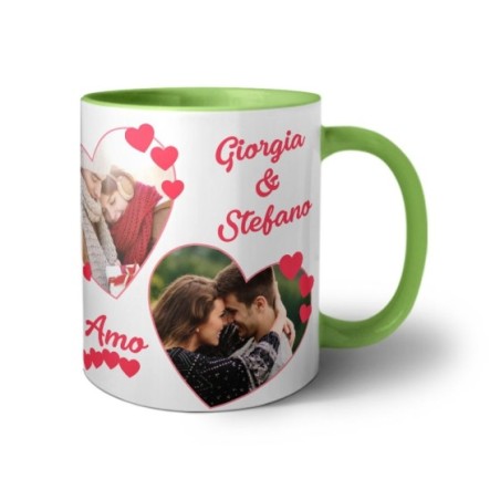 Tazza personalizzata con foto e nomi dolce amore con due cuori Love