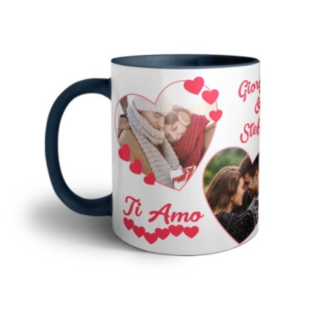 Tazza personalizzata con foto e nomi dolce amore con due cuori Love