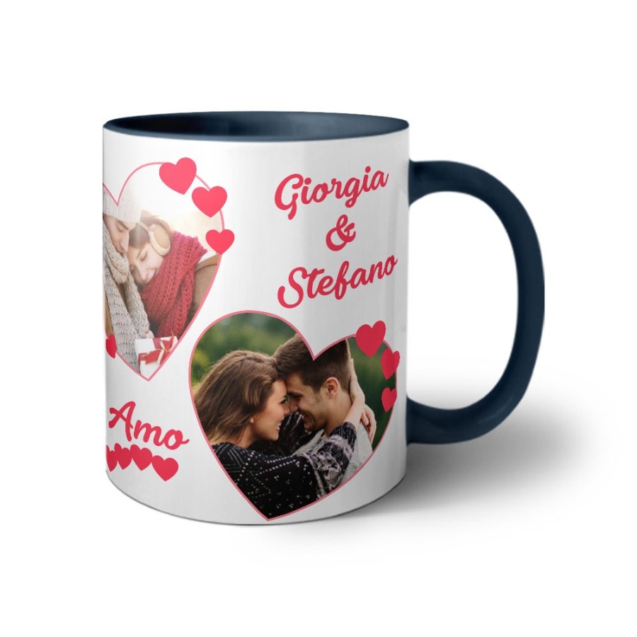 Tazza personalizzata con foto e nomi dolce amore con due cuori Love