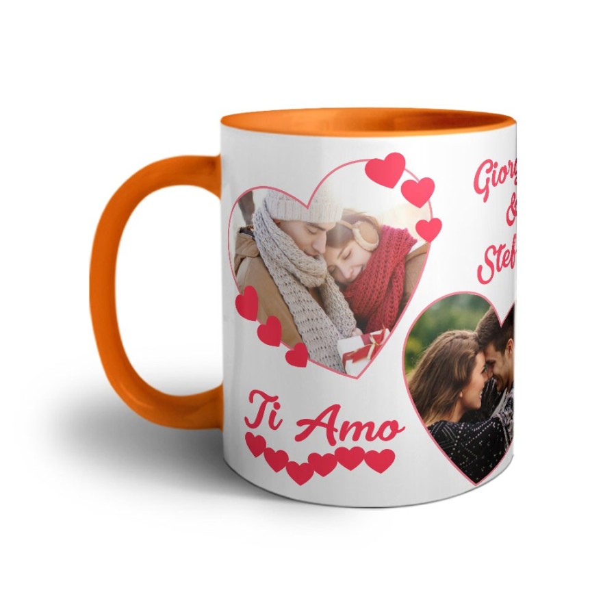 Tazza personalizzata con foto e nomi dolce amore con due cuori Love
