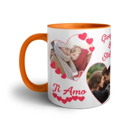 Tazza personalizzata con foto e nomi dolce amore con due cuori Love
