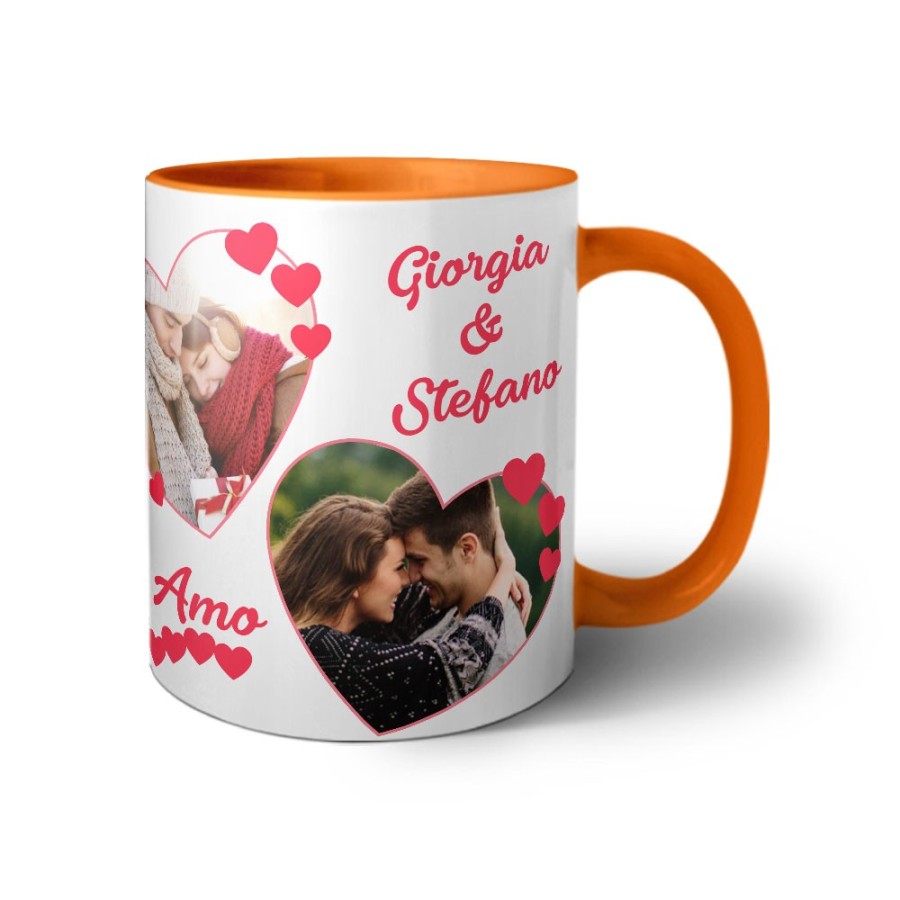 Tazza personalizzata con foto e nomi dolce amore con due cuori Love