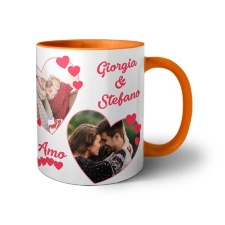 Tazza personalizzata con foto e nomi dolce amore con due cuori Love