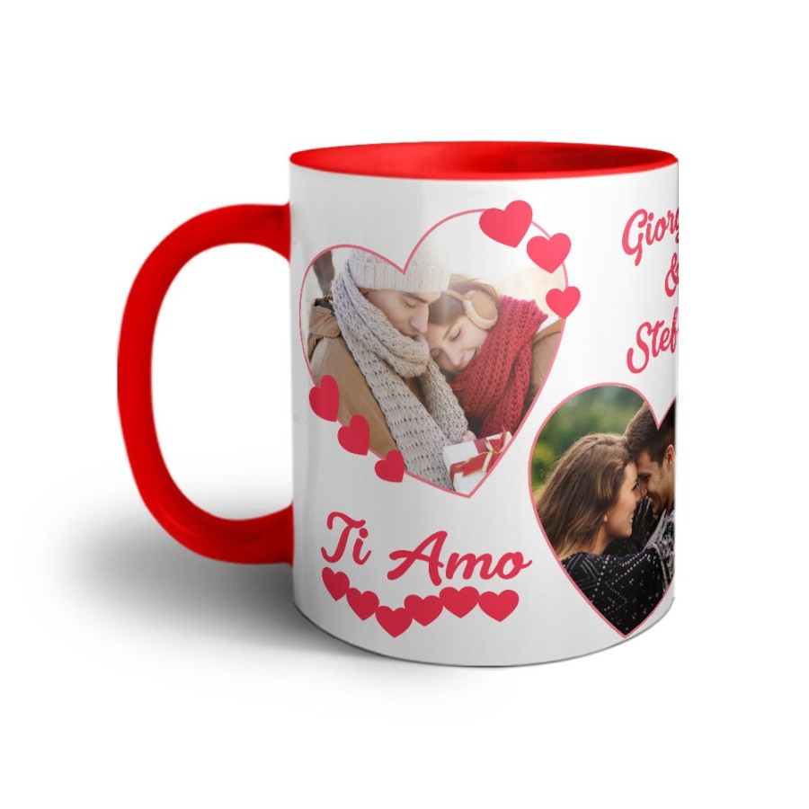 Tazza personalizzata con foto e nomi dolce amore con due cuori Love