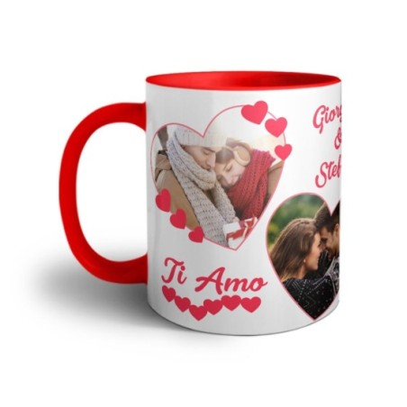 Tazza personalizzata con foto e nomi dolce amore con due cuori Love
