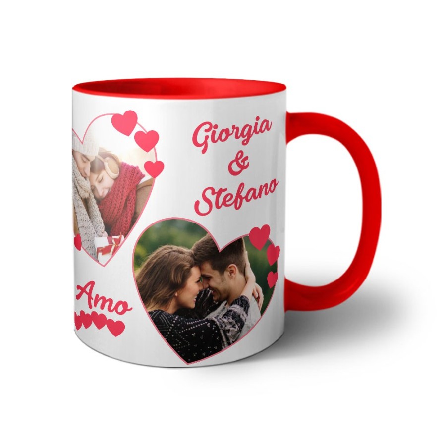 Tazza personalizzata con foto e nomi dolce amore con due cuori Love