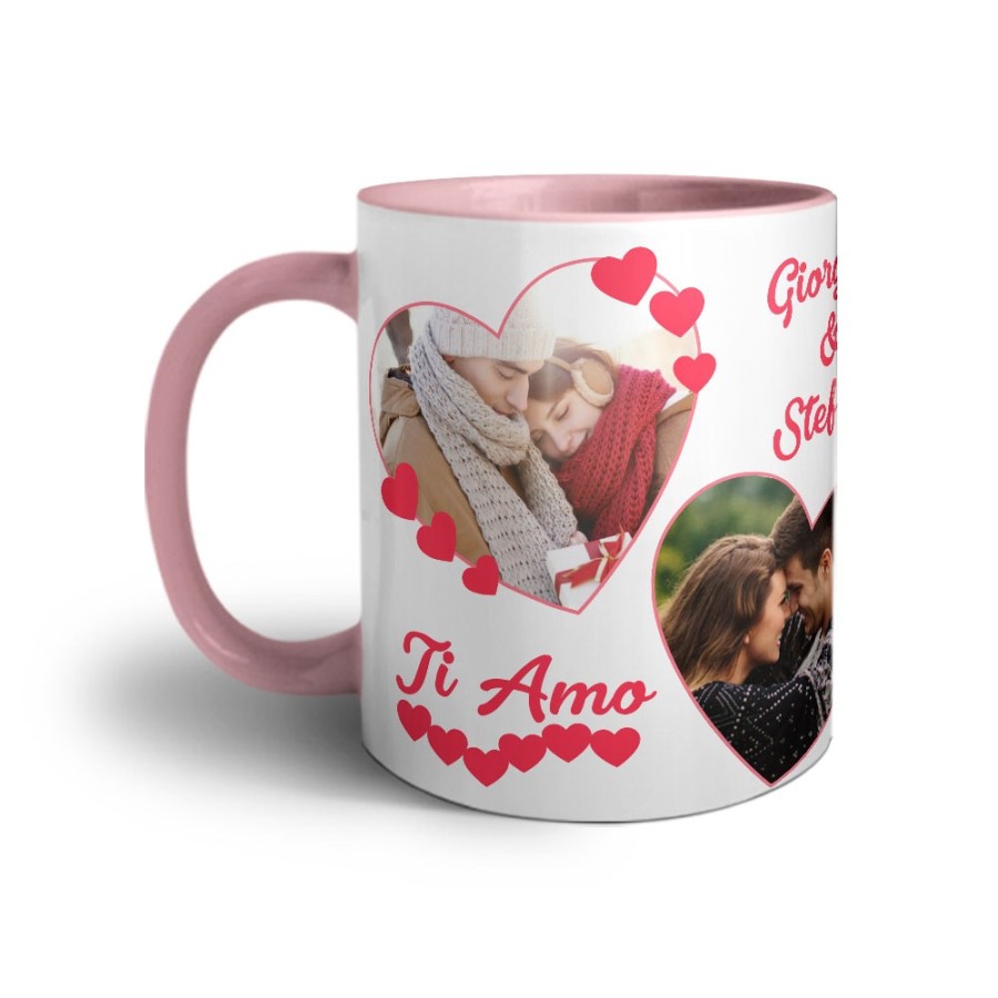 Tazza personalizzata con foto e nomi dolce amore con due cuori Love