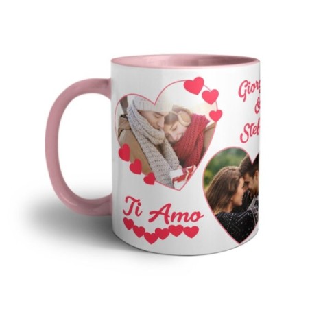 Tazza personalizzata con foto e nomi dolce amore con due cuori Love