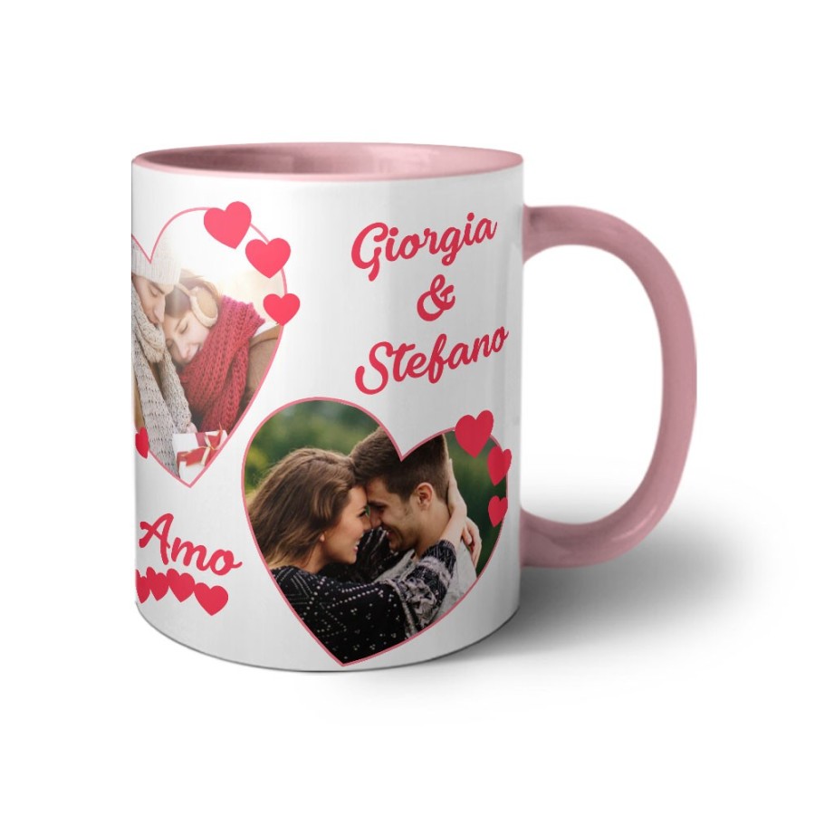 Tazza personalizzata con foto e nomi dolce amore con due cuori Love