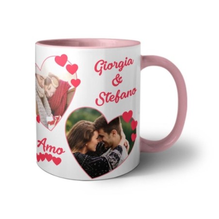 Tazza personalizzata con foto e nomi dolce amore con due cuori Love