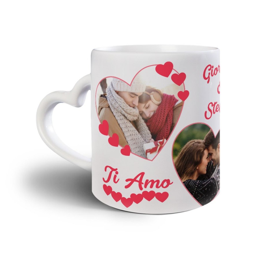 Tazza personalizzata con foto e nomi dolce amore con due cuori Love