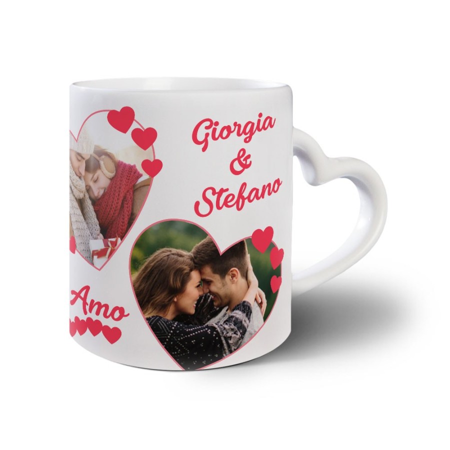 Tazza personalizzata con foto e nomi dolce amore con due cuori Love