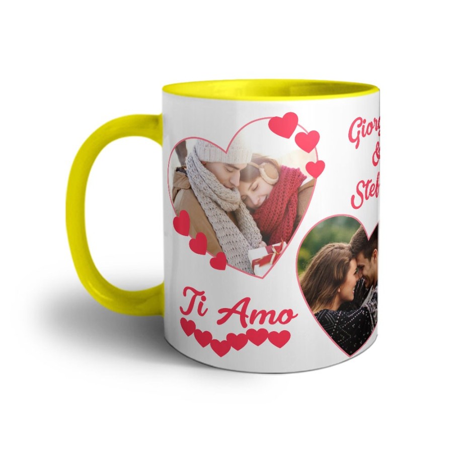 Tazza personalizzata con foto e nomi dolce amore con due cuori Love