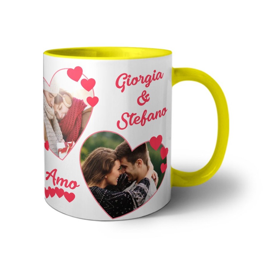 Tazza personalizzata con foto e nomi dolce amore con due cuori Love