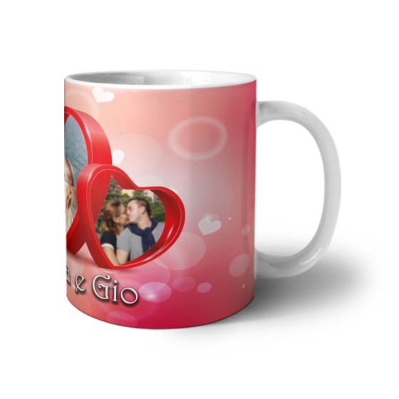 Tazza personalizzata con nomi e foto due cuori Love 2