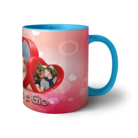 Tazza personalizzata con nomi e foto due cuori Love