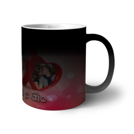 Tazza personalizzata con nomi e foto due cuori Love
