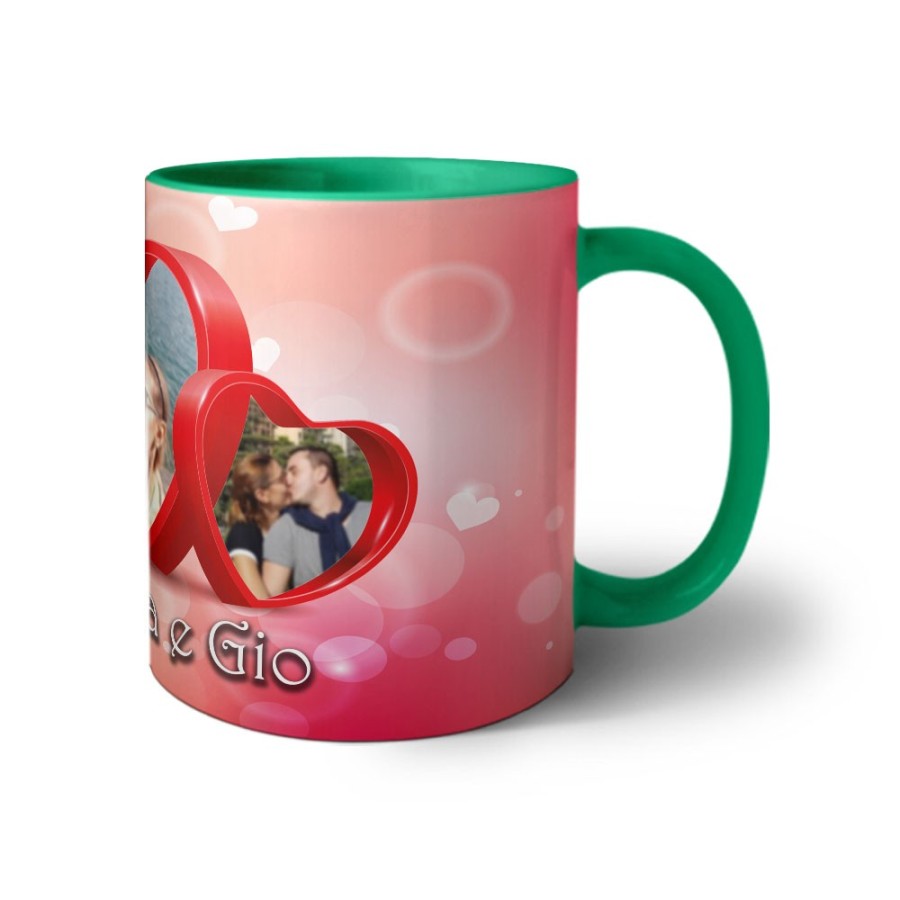 Tazza personalizzata con nomi e foto due cuori Love