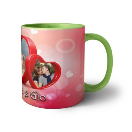 Tazza personalizzata con nomi e foto due cuori Love