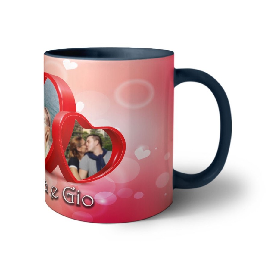 Tazza personalizzata con nomi e foto due cuori Love