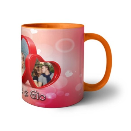 Tazza personalizzata con nomi e foto due cuori Love