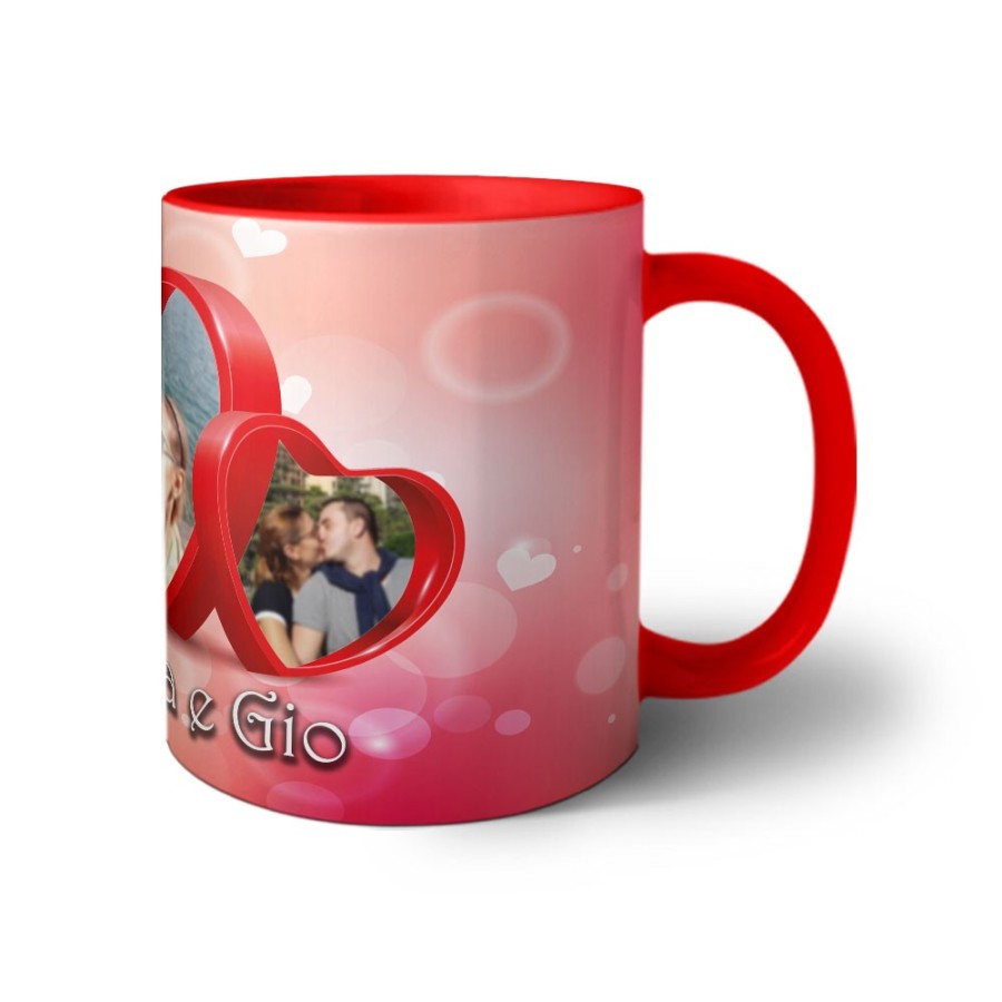 Tazza personalizzata con nomi e foto due cuori Love