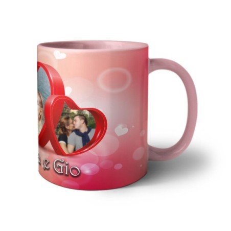Tazza personalizzata con nomi e foto due cuori Love
