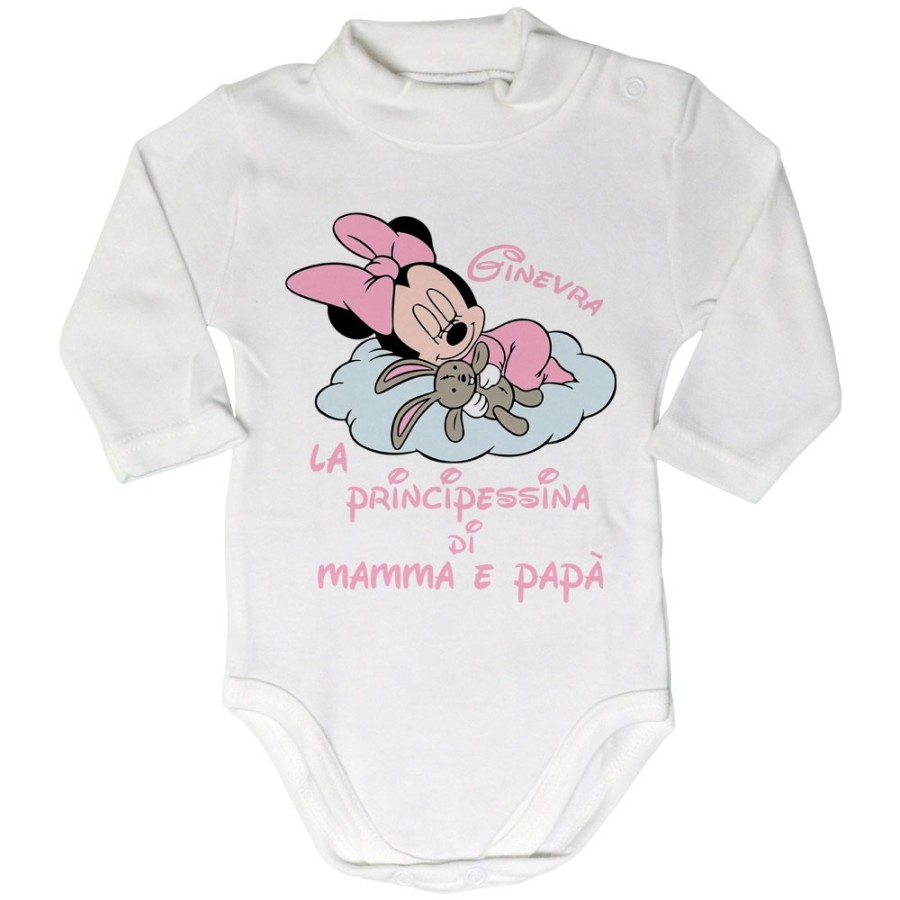 Body lupetto neonata personalizzato con nome baby minnie principessina di mamma e papà Cartoon