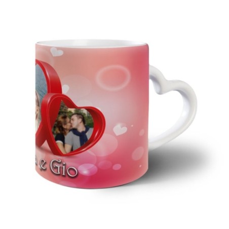 Tazza personalizzata con nomi e foto due cuori Love