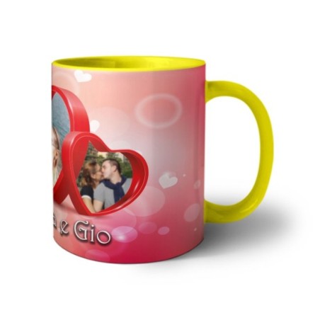 Tazza personalizzata con nomi e foto due cuori Love