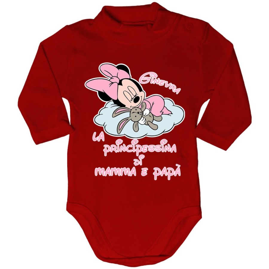 Body lupetto neonata personalizzato con nome baby minnie principessina di mamma e papà Cartoon