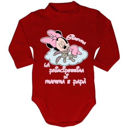 Body lupetto neonata personalizzato con nome baby minnie principessina di mamma e papà Cartoon