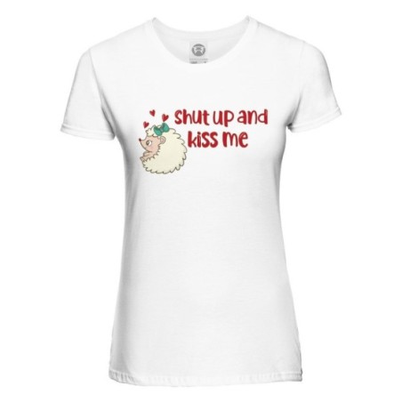 T-shirt donna personalizzabile con nome riccio shut up...