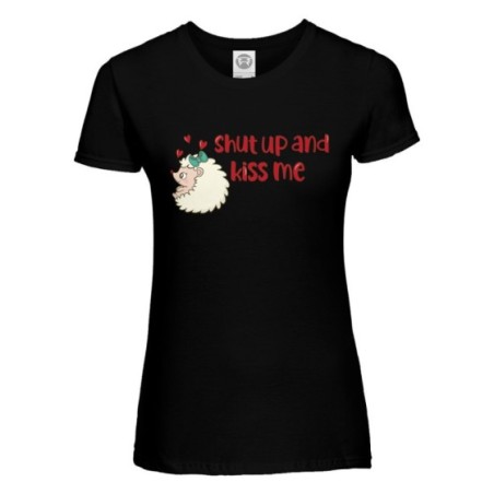 T-shirt donna personalizzabile con nome riccio shut up and kiss me Love