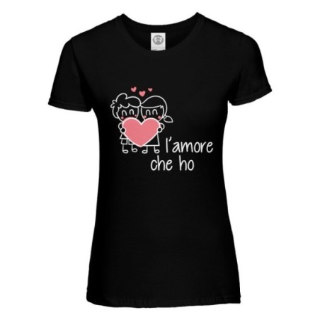 T-shirt donna personalizzabile con nome l'amore che ho con omini e cuore Love