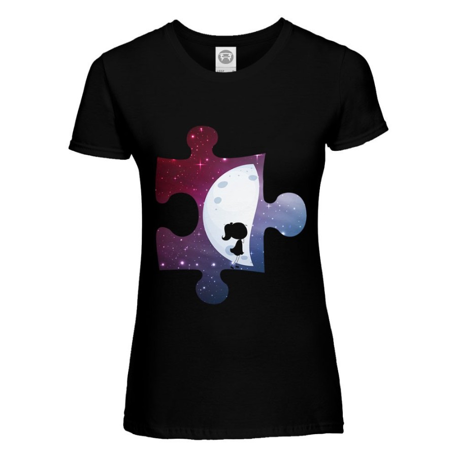 T-shirt donna personalizzabile con nome puzzle donna su mezza luna Love