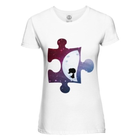 T-shirt donna personalizzabile con nome puzzle donna su mezza luna Love