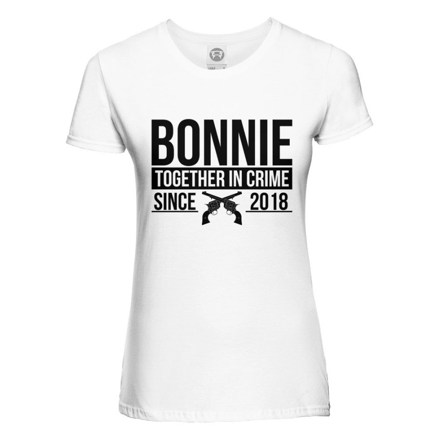 T-shirt donna personalizzata con anno bonnie together in crime since Love