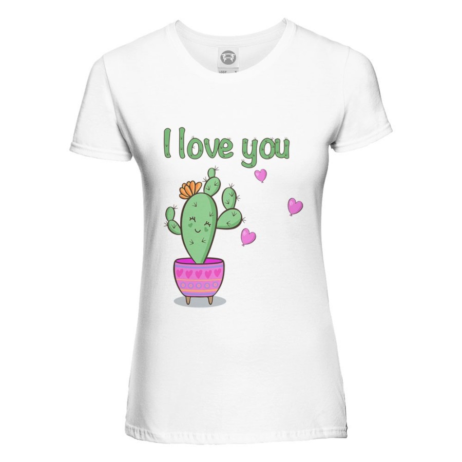 T-shirt donna personalizzabile con nome cactus fiorellino i love you Love
