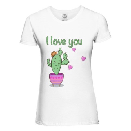 T-shirt donna personalizzabile con nome cactus fiorellino i love you Love