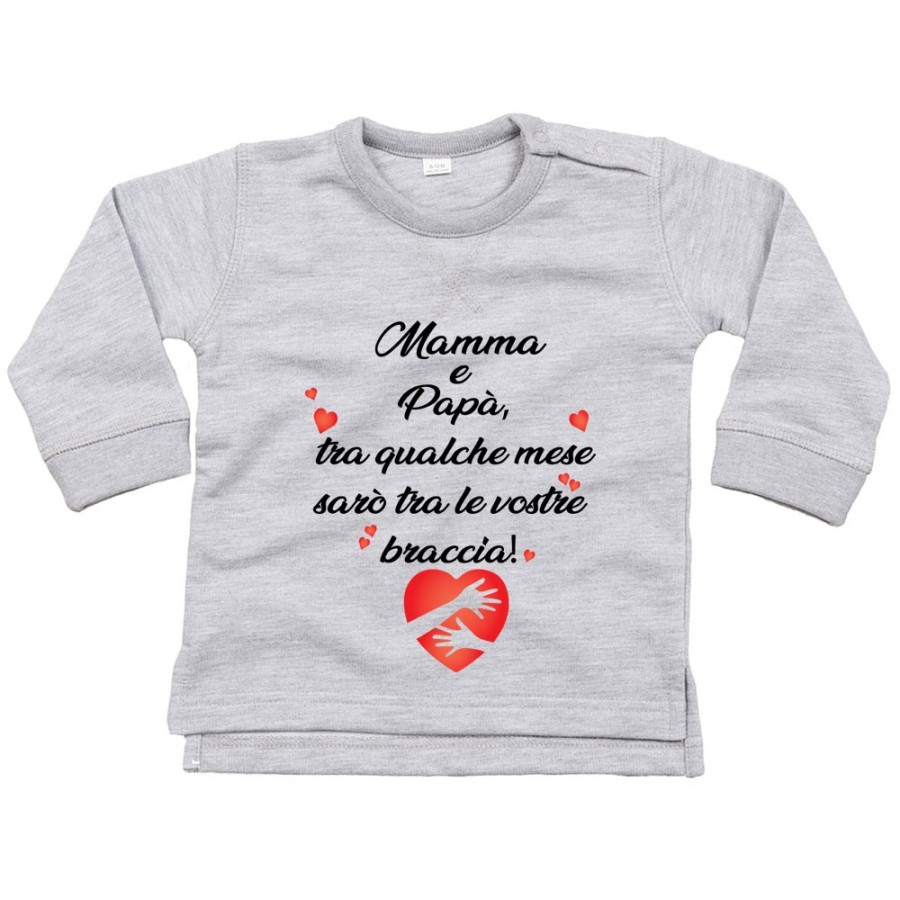 Felpa neonato mamma e papà tra qualche mese sarò tra le vostre braccia Per la famiglia